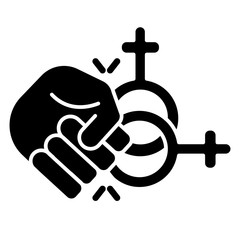 Abuse of females glyph icon. Corrective rape. Punishment for orientation. Sexual harassment of woman. Hate crime against lesbians. Silhouette symbol. Negative space. Vector isolated illustration