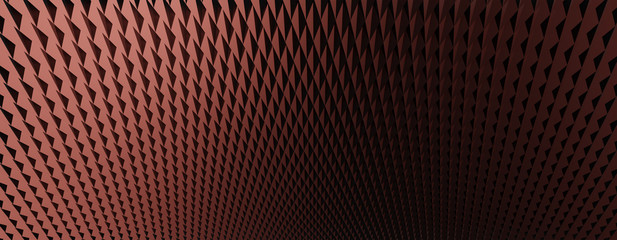 3d ILLUSTRATION, of abstract background, red METAL MESHES texture, wide panoramic for wallpaper