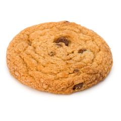 One Chocolate chip cookie isolated on white background. Sweet biscuit. Homemade pastry.