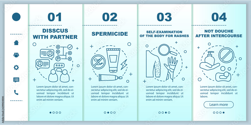 Wall mural safe sex onboarding mobile web pages vector template. discuss with partner. responsive smartphone we