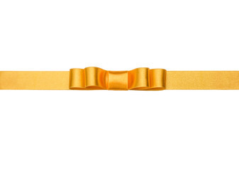 Festive golden gift ribbon and bow isolated on white background cutout