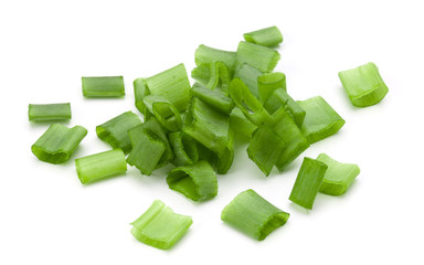 chopped spring onion or scallion isolated on white background cutout