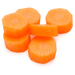 Chopped carrot slices isolated on white background cutout
