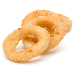 Crispy deep fried onion or Calamari ring isolated on white background