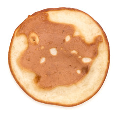 One pancake isolated on white background cutout. Top view.