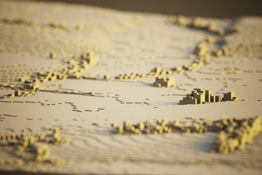 Aerial View Of A Voxel City Landscape Computer Generated Illustration