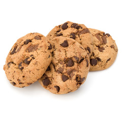 Chocolate chip cookies isolated on white background. Sweet biscuits. Homemade pastry.