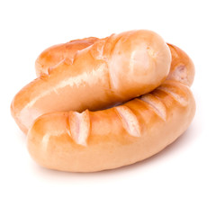 Fried sausages isolated on white background cutout