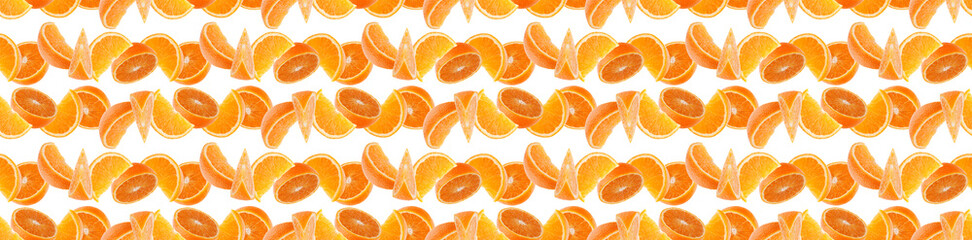 Orange fruit seamless pattern. Orange segments isolated on white background. Food background.