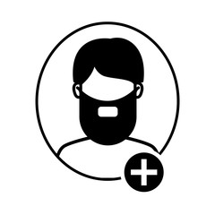 young man with beard and pluss symbol