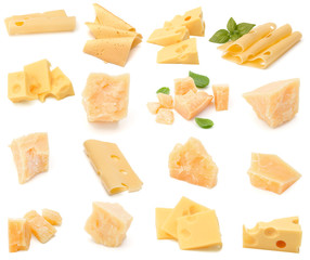 Cheese collection isolated on white background. Set of different cheeses.