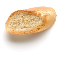 Toasted baguette slice isolated on white background close up.  Toast, crouton.   Top view.