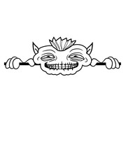 kopf gesicht gucken mauer schild rahmen text fläche troll kobold halloween monster horror gruselig böse zähne augen kopf gefährlich hässlich comic cartoon clipart design