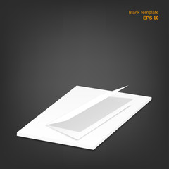 Vector illustration of single half-fold paper sheet with stack of paper sheets. Empty white booklet and papers on grey background. It can be used as a mock up or templates for your own projects. EPS10