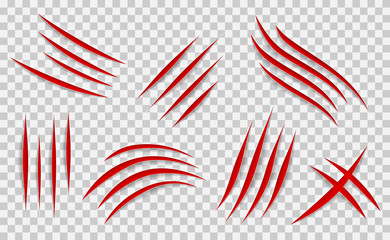 Obraz premium Claw scratches mark set. Vector scrape track.