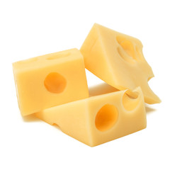 Cubes of cheese. Cheese block isolated on white background cutout