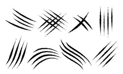 Claw scratches mark set. Vector scrape track.