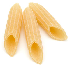 Italian pasta isolated on white background. Pennoni. Penne rigate.
