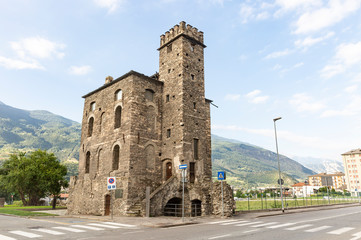 Fototapeta na wymiar Torre del Lebbroso (Leper's) Tower in Aosta, Aosta Valley, Italy