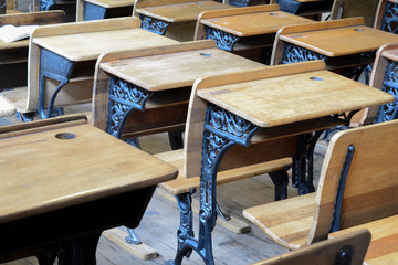 Vintage desks at an old school