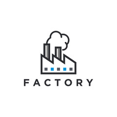 Factory logo design production chimney smoke element, wifi signal modern technology future