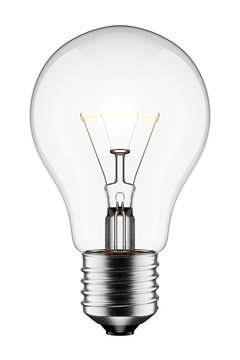 3D Glowing Light Bulb Isolated on White Background