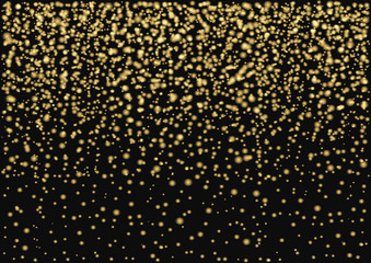 Falling golden glitter, shining effect on black background. Vector illustration