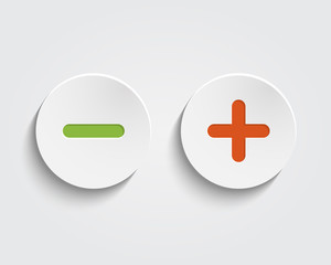 Vector add, cancel, or the plus and minus signs on buttons - obrazy, fototapety, plakaty