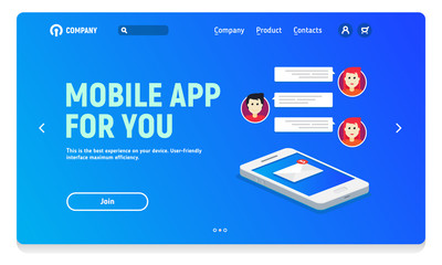 Website header for mobile application, mobile application for work chat or communication