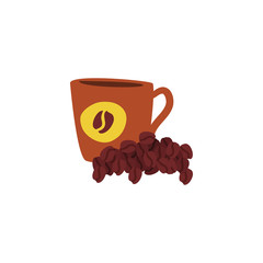 cup with coffee beans on white background