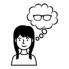 young woman with eyeglasses in dream cloud