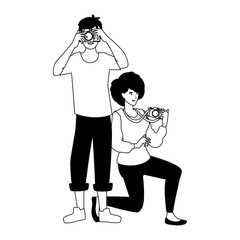 Woman and man taking picture vector design