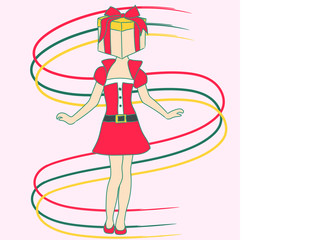 illustration of girl in a dress and gift