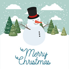 happy mery christmas card with snowman