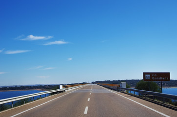 Fototapeta premium road and bridge in Guadiana river, south of Portugal
