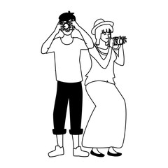 Woman and man taking picture vector design