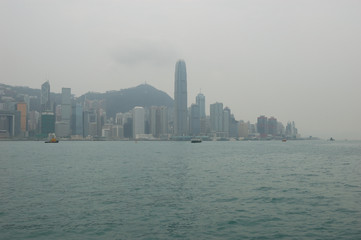 Naklejka premium The financial center seen from Victoria Harbour in Hong Kong