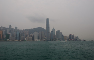The panorama of the city facing the Victoria Harbour in Hong Kong