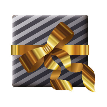 happy merry christmas gift box with golden bow