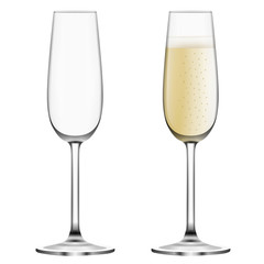 full and empty champagne glasses illustration