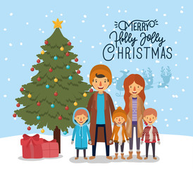 Fototapeta premium family members celebrating christmas in the snowscape