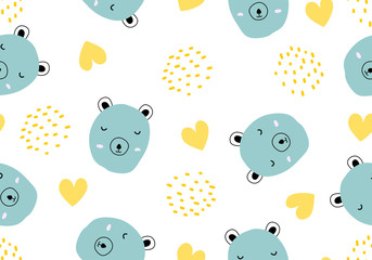 Cute pig seamless pattern with hand drawn childish style. Vector illustration for kids and baby apparel fashion textile print.