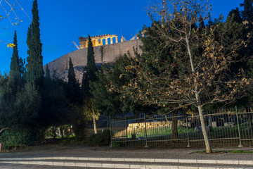 Night photo of Acropolis of Athens, Greece