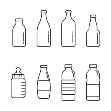 Set of bottle vector illustration with simple line design. Bottle icon, drinks icon 