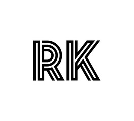 Initial two letter black line shape logo vector RK