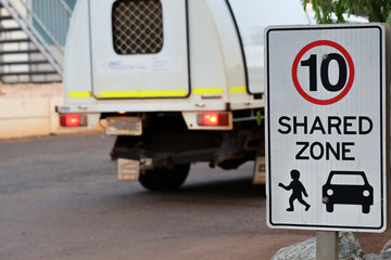 10 Kmh shares speed limited zone sign Perth city, Australia