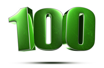 100 3d numbers green on white background.(with Clipping Path).