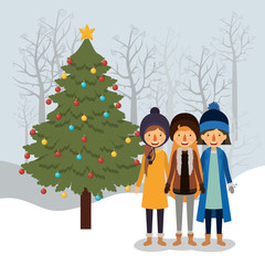 Fototapeta premium family members celebrating christmas in the snowscape