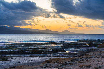 Sunset with some clouds on the coast of Gran Canaria