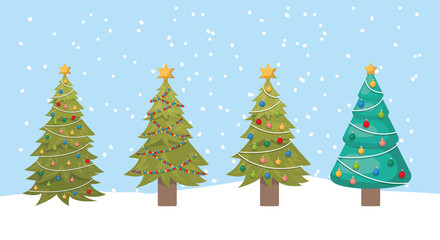 happy mery christmas card with pines trees